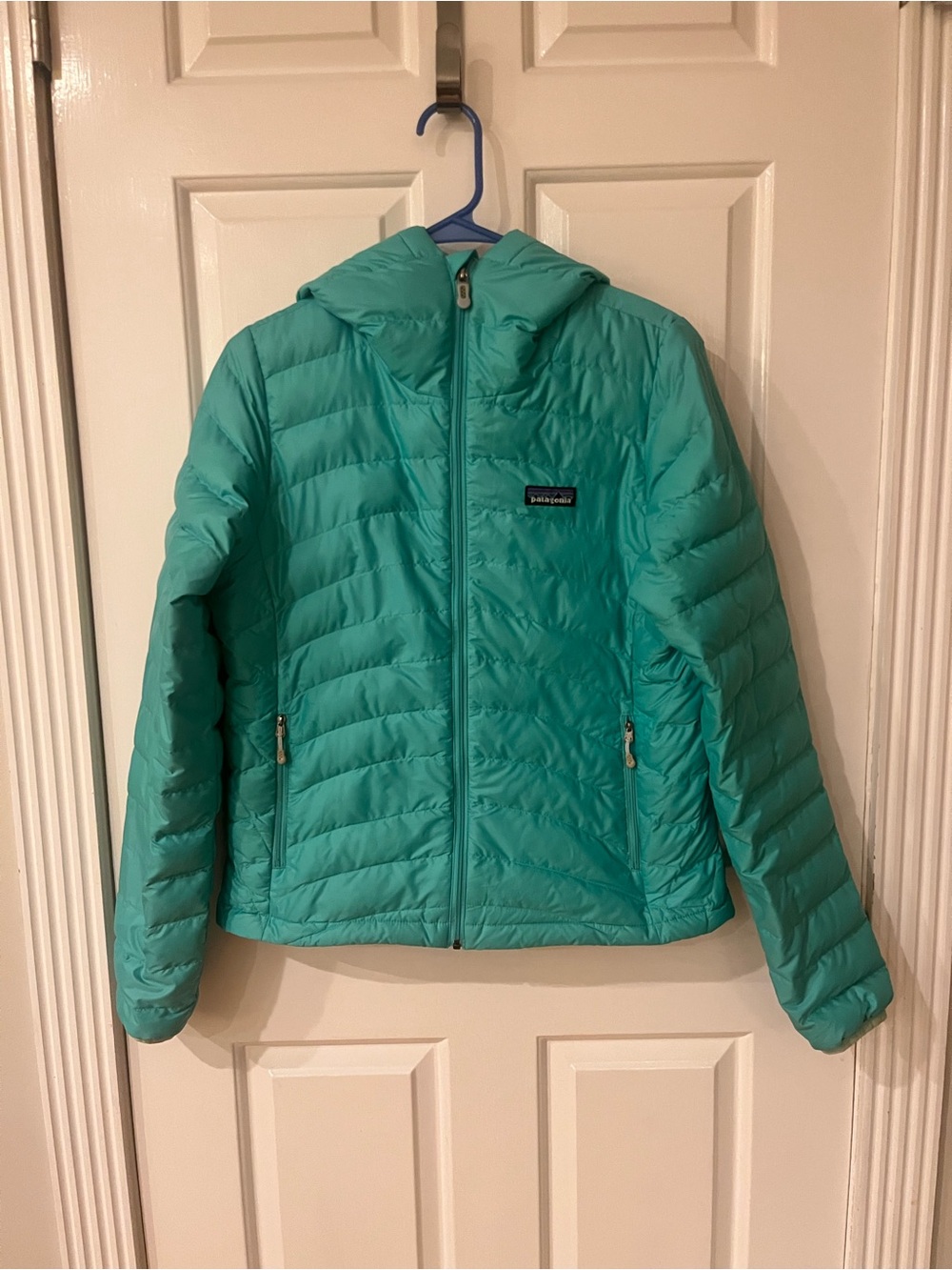Patagonia Teal Hooded Lightweight Puffer Jacket